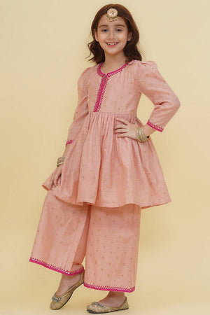 Girl's Pink Woven Silk Kurta Set (N2ZTKS242)