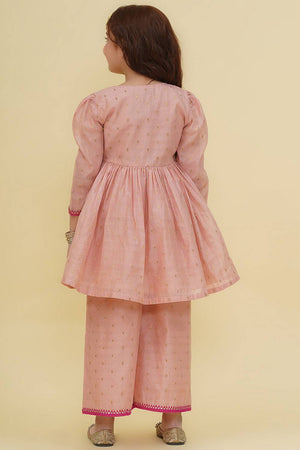 Girl's Pink Woven Silk Kurta Set (N2ZTKS242)