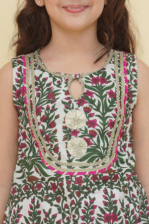 Girl's Multi-Color Floral Printed Cotton Kurta Set