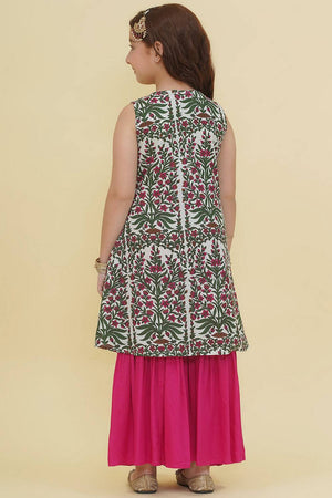 Girl's Multi-Color Floral Printed Cotton Kurta Set