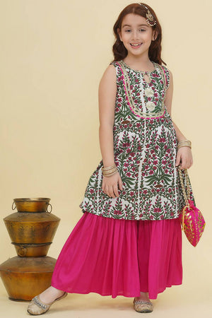 Girl's Multi-Color Floral Printed Cotton Kurta Set