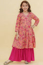Girl's Peach Floral Printed Cotton Kurta Set