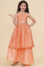 Girl's Peach Woven Silk Kurta Set