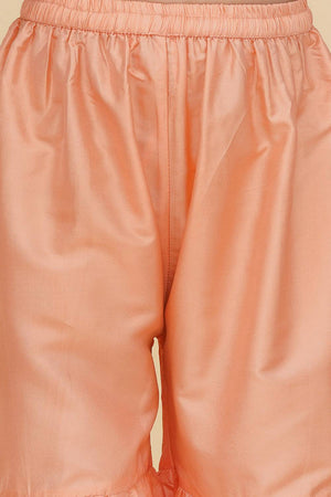 Girl's Peach Woven Silk Kurta Set