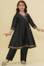 Girl's Black Solid Silk Kurta Set