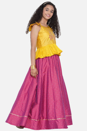 Girl's Pink Embroidered Silk Lehenga