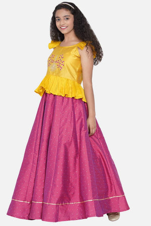 Girl's Pink Embroidered Silk Lehenga