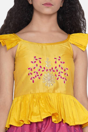 Girl's Pink Embroidered Silk Lehenga