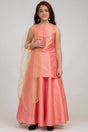Girl's Peach Solid Silk Lehenga