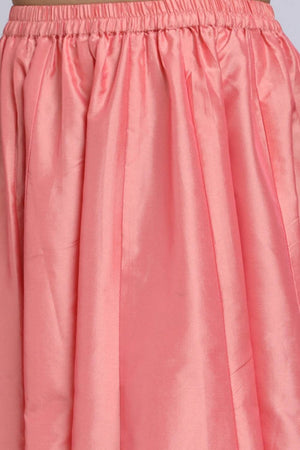 Girl's Peach Solid Silk Lehenga