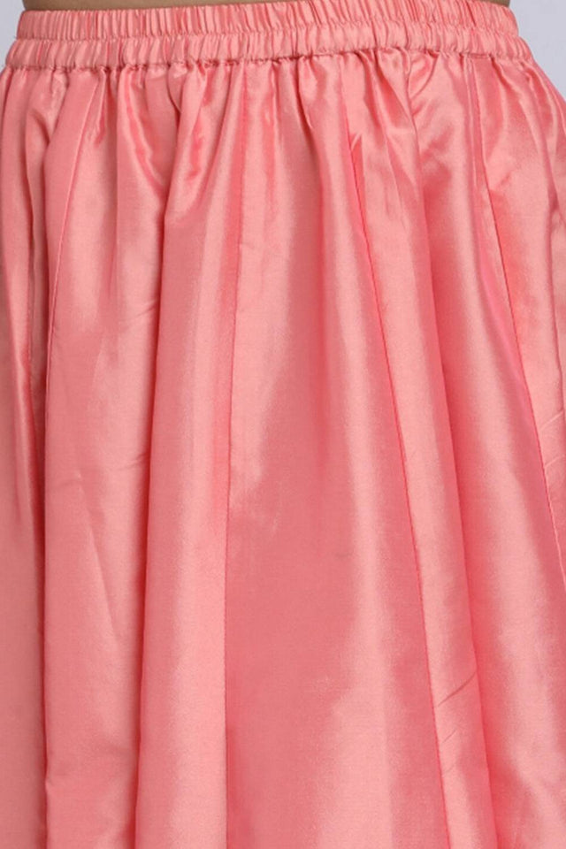 Girl's Peach Solid Silk Lehenga