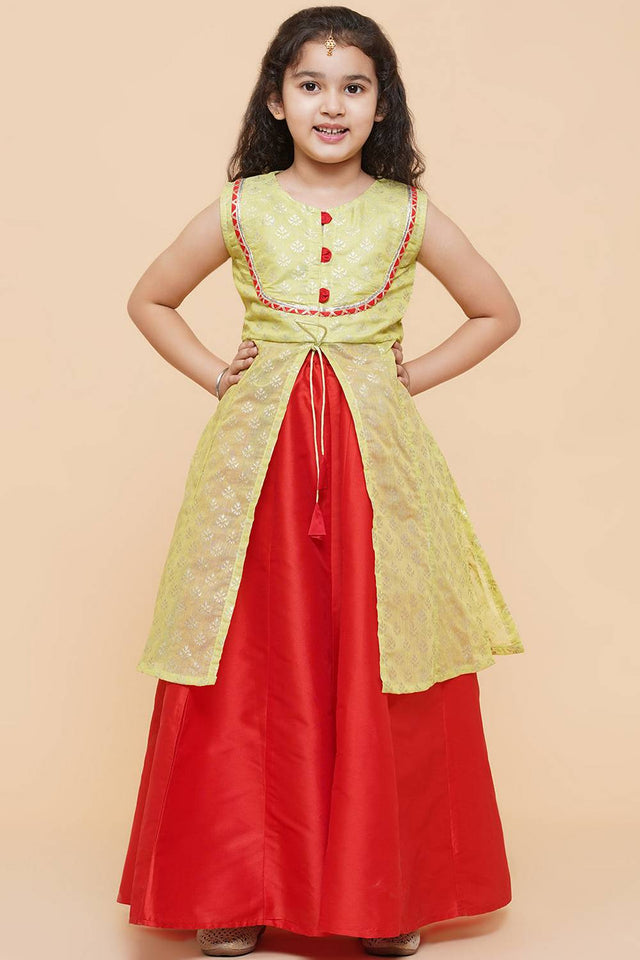 Girl's Red Solid Silk Lehenga