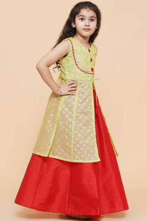 Girl's Red Solid Silk Lehenga