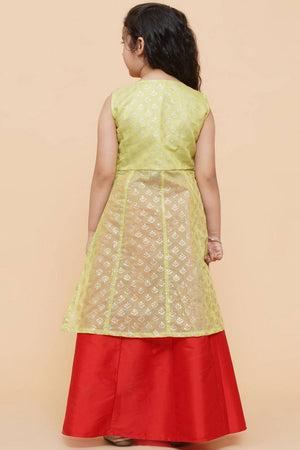 Girl's Red Solid Silk Lehenga