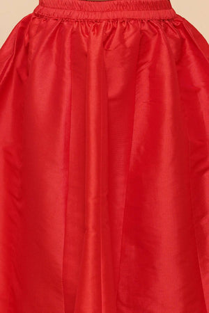 Girl's Red Solid Silk Lehenga