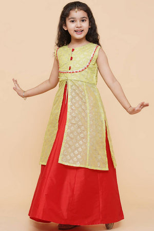 Girl's Red Solid Silk Lehenga