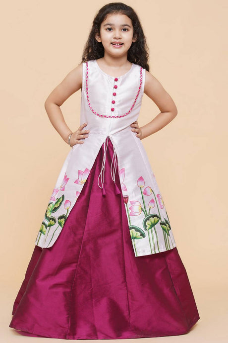 Girl's Pink Solid Silk Lehenga
