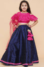 Girl's Navy Blue Foil Printed Silk Lehenga