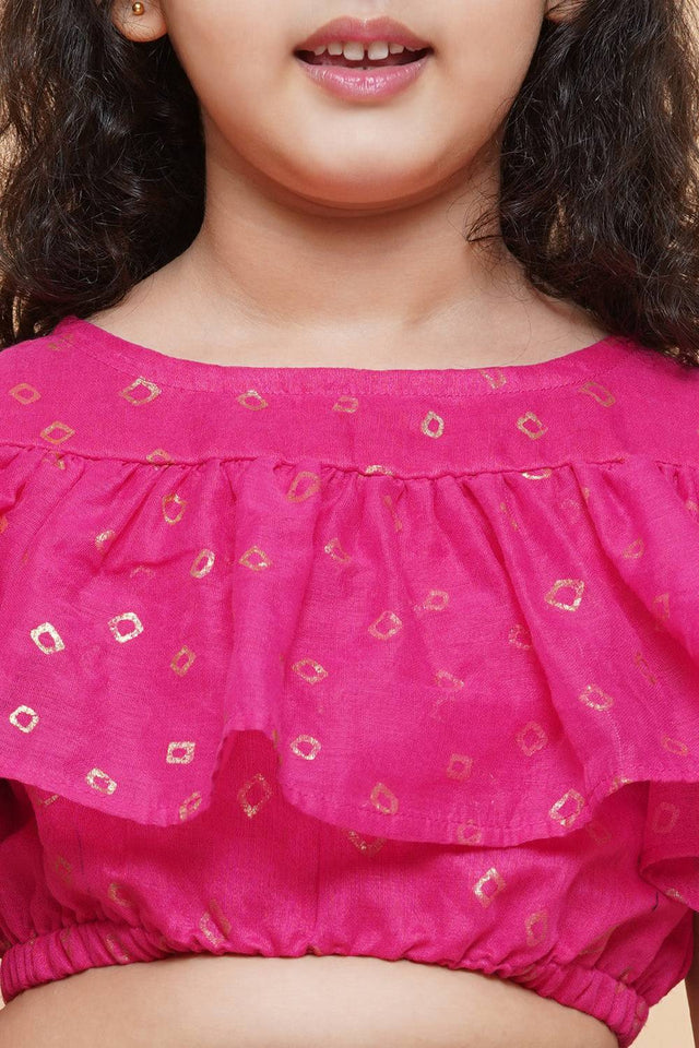 Girl's Navy Blue Foil Printed Silk Lehenga