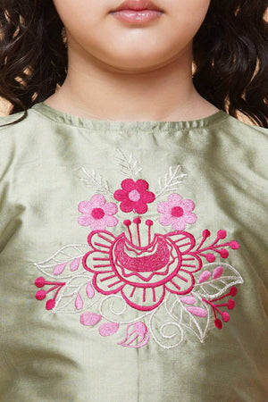 Girl's Pink Foil Printed Silk Lehenga