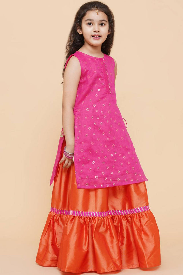 Girl's Orange Solid Silk Lehenga