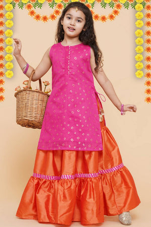 Girl's Orange Solid Silk Lehenga