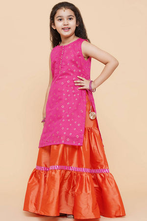 Girl's Orange Solid Silk Lehenga