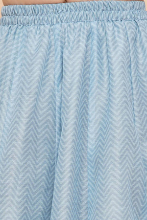 Girl's Blue Zig Zag Flower Digital Printed Silk Lehenga