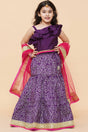 Girl's Violet Printed Silk Lehenga