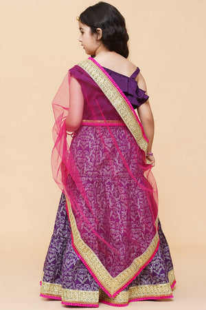 Girl's Violet Printed Silk Lehenga