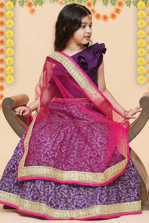 Girl's Violet Printed Silk Lehenga