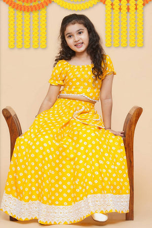 Girl's Yellow Printed Cotton Lehenga