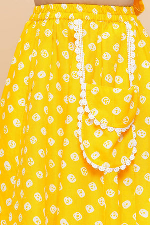 Girl's Yellow Printed Cotton Lehenga