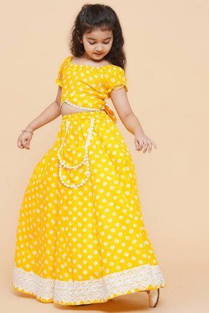Girl's Yellow Printed Cotton Lehenga
