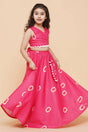 Girl's Pink Gometric Printed Cotton Lehenga