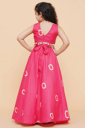 Girl's Pink Gometric Printed Cotton Lehenga