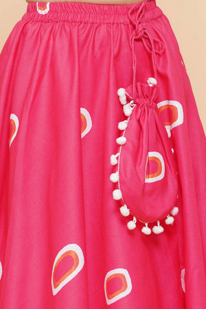 Girl's Pink Gometric Printed Cotton Lehenga