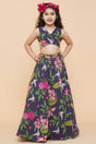 Girl's Blue Floral Printed Georgette Lehenga