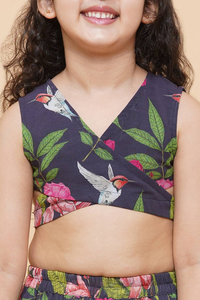 Girl's Blue Floral Printed Georgette Lehenga