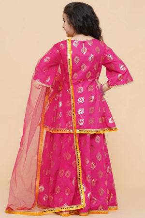 Girl's Pink Foil Printed Cotton Lehenga