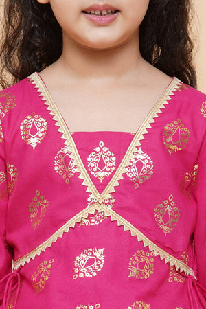 Girl's Pink Foil Printed Cotton Lehenga