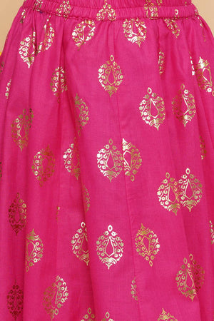 Girl's Pink Foil Printed Cotton Lehenga