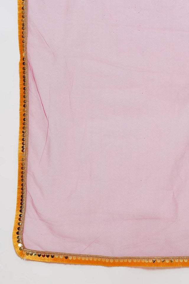 Girl's Pink Foil Printed Cotton Lehenga