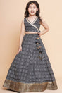 Girl's Black Bandhani Printed Cotton Lehenga