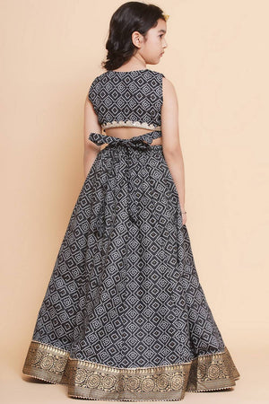 Girl's Black Bandhani Printed Cotton Lehenga