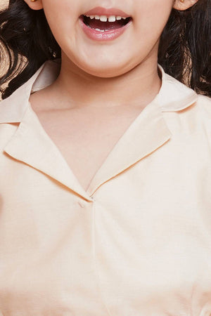 Girl's Beige Floral Printed Silk Lehenga