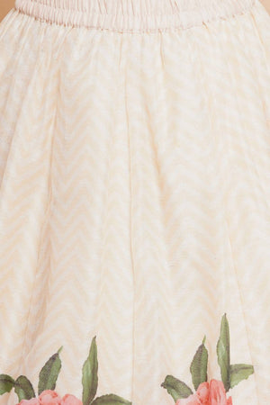 Girl's Beige Floral Printed Silk Lehenga