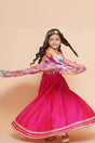 Girl's Pink Floral Printed Silk Lehenga