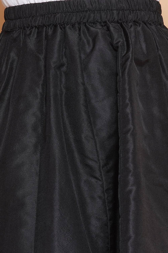 Girl's Black Floral Printed Silk Lehenga