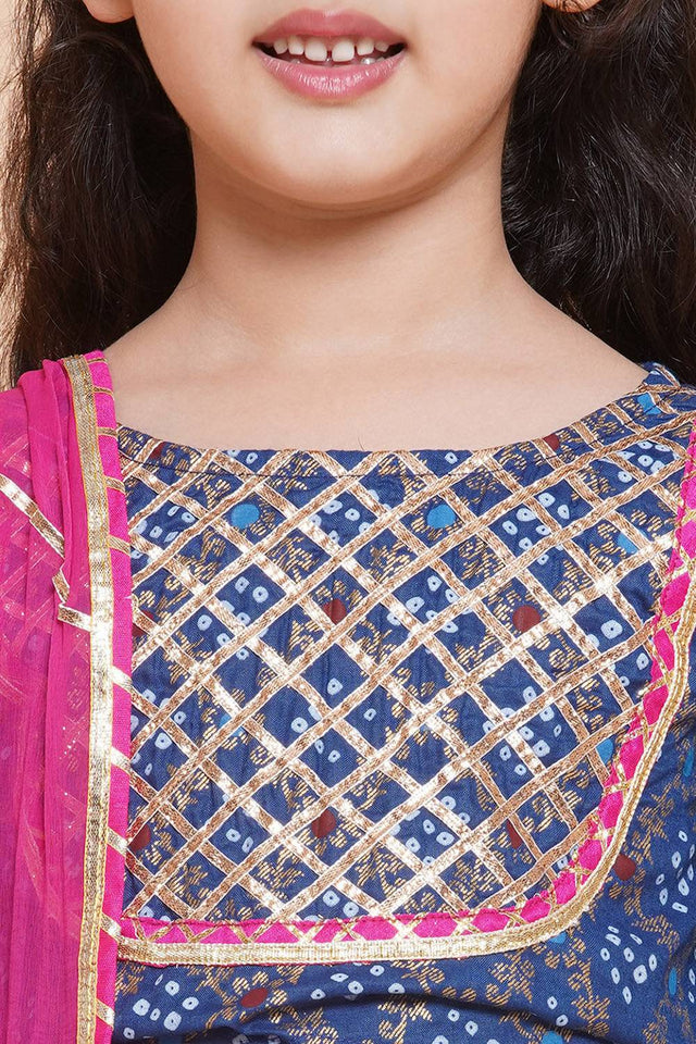 Girl's Blue Bandhani Printed Cotton Lehenga